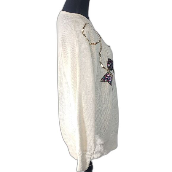 Victoria Jones Cream Floral Bead & Sequin Pull-Over Sweater Size Large NWT - Picture 6 of 10